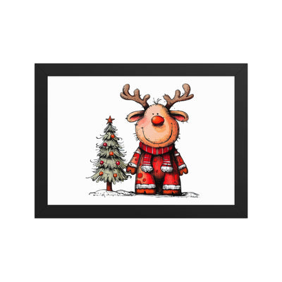 Jolly Reindeer By Christmas Tree Paper Poster