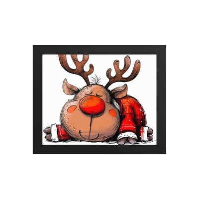 Sleepy Reindeer Christmas Cheer Framed Poster